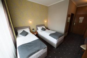 威斯巴登阿丽娜酒店的一间酒店客房,房间内设有两张床