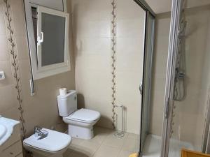 卡内·德·玛尔Big & cozy beach canet de Mar的浴室配有卫生间、淋浴和盥洗盆。