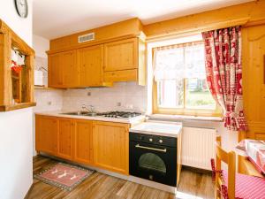 博萨迪法萨Apartment Brunel-2 by Interhome的厨房配有木制橱柜、炉灶和窗户。