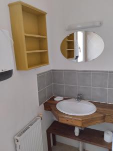 叙兹拉鲁斯Studio calme dans les vignes的一间带水槽和镜子的浴室
