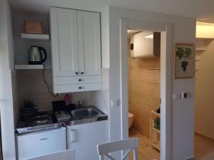 耶尔萨Heritage 4-star Studio Apartment Pitve Hvar的一个带水槽和白色橱柜的厨房