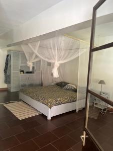 萨利波图尔Villa Aquarêve的一间卧室配有一张带天蓬的床