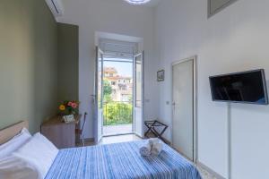 佛罗伦萨Antica Dimora Sant'Anna的一间卧室设有一张床、电视和窗户