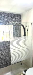 博卡奇卡Sol Mar Alegre的带淋浴和玻璃墙的浴室