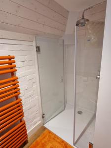 西莫林Square Oast Studio的带淋浴和玻璃淋浴间的浴室
