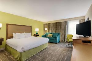 帕瓦雷斯岛波利斯岛希尔顿恒庭酒店的配有一张床和一台平面电视的酒店客房