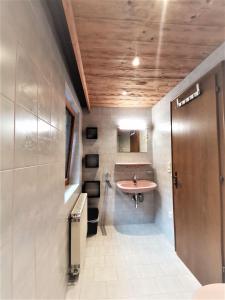 菲根贝格Ferienwohnung-1-Gilfert的浴室配有盥洗盆、卫生间和盥洗盆。