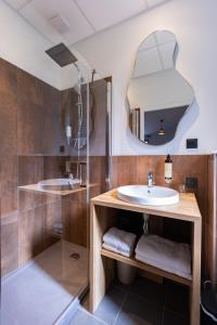 圣乌尔Lodges de Lemptégy的一间带水槽和镜子的浴室