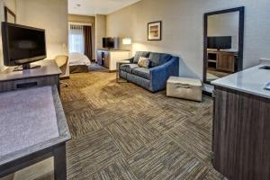 雷顿盐湖城莱顿汉普顿酒店的一间配备有沙发及电视的酒店客房