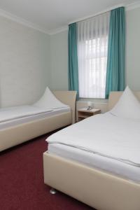 哥达纳赫巴尔德尔克莱恩膳食公寓酒店的一间卧室设有两张床和窗户。