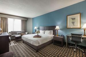 巴尔的摩巴尔的摩柱廊酒店 – 希尔顿逸林酒店的酒店客房带一张大床和一把椅子