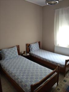 尼亚·卡利克拉提亚Summer House Toula的两张床位于带窗户的房间内