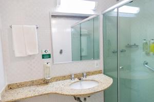 阿蒂巴亚Eldorado Atibaia Eco Resort的一间带水槽和玻璃淋浴的浴室