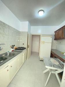 胡塞马Centre ville appartement的厨房配有水槽和白色冰箱
