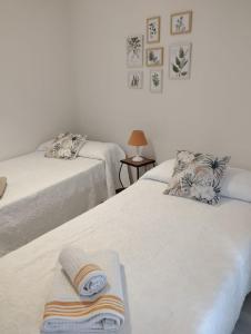 科尔多瓦Patios con encanto的卧室内的两张床和毛巾