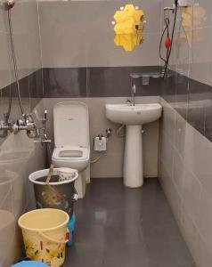 达兰萨拉Hill Ventures - Swiss Glamping with Adventure Activities的一间带卫生间和水槽的小浴室