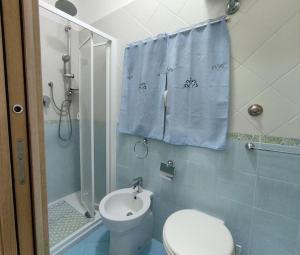马奥莱La Torre的浴室配有卫生间、淋浴和盥洗盆。
