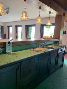 BourglinsterGîte des Hurlevents的厨房配有绿色台面和水槽