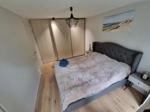ĶesterciemsAngren Albatross, SEA & SPA的卧室位于角落,配有一张大床