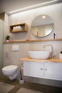莫斯塔尔Apartman Flumen的一间带水槽、卫生间和镜子的浴室