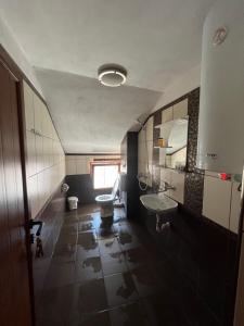 内塞伯尔Daniel Guest House的一间带卫生间、水槽和镜子的浴室