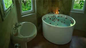 瓦特拉多尔内Pensiunea Poiana Izvoarelor的带浴缸、卫生间和盥洗盆的浴室