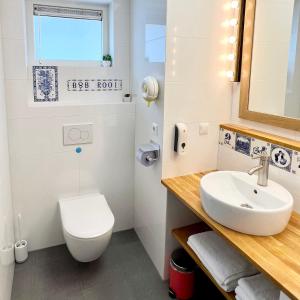 Sint-OedenrodeRooi Bij de Knoptoren B&B的浴室配有白色卫生间和盥洗盆。