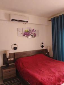 赫尔格达Mashrabeyа Chalet的一间卧室配有红色的床和红色毯子