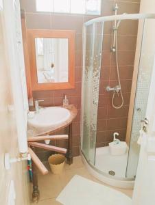 El HaouachSpacieuse et Cosy的带淋浴、盥洗盆和镜子的浴室