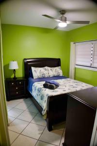 拿撒勒Relaxing 1bed 1bath Villa In Downtown Red Hook!的一间卧室设有一张带绿色墙壁的床