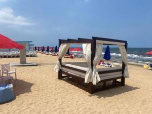 塞得港Porto said的海滩上一张带天篷的床