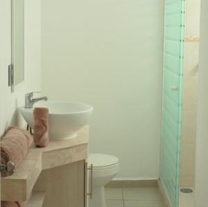 乌鲁阿潘San Juan Apartament的一间带水槽、卫生间和淋浴的浴室