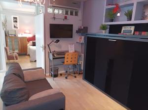 巴利亚多利德Apartamento San Quirce - céntrico y reformado- wifi y netflix的客厅配有大电视和沙发