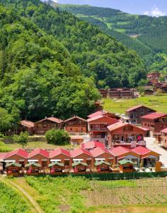 乌宗Çakıroğlu Villa Kent的山丘上的一个红色屋顶的小村庄