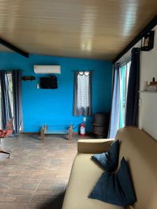 塞拉纳镇Casa CALMA en Villa Serrana的客厅拥有蓝色的墙壁和沙发