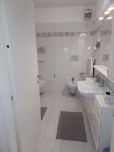 罗韦雷托Appartamento Gisella的白色的浴室设有水槽和卫生间。
