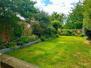 约克Tanyard Cottage - Whixley, York, North Yorkshire的花园,草坪上种有花草