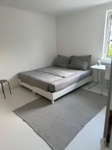 NiederalmCasa Móre GRAY的一间白色卧室,配有床和地毯