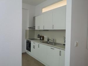 利托梅日采Apartmán Dlouhá 207的厨房配有白色橱柜和水槽