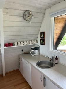 FarsøNice holiday home in beautiful resort的一个带水槽和窗户的小厨房