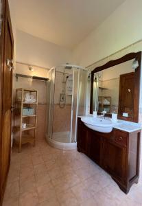 VillalagoL'Orsa的带淋浴和盥洗盆的大浴室