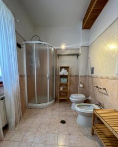 VillalagoL'Orsa的带淋浴和卫生间的浴室