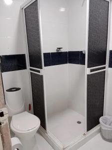 卡塔赫纳Hotel BM-17 Cerca Al Mar Con Aire Acondicionada y Wifi的一间带卫生间和淋浴的小浴室