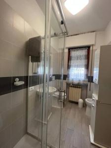 维亚雷焦Appartamento Sunflower的一间带玻璃淋浴和卫生间的浴室