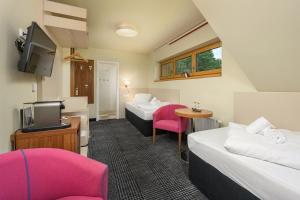 贝德日霍夫Hotel Premier- Adults Only的一间酒店客房,设有两张床和电视