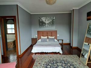 希洪Casa Chalet, Villa Elisa的一间卧室配有一张床和地毯