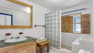 Sandy Ground VillageEdwards Guesthouse的一间带水槽、卫生间和镜子的浴室