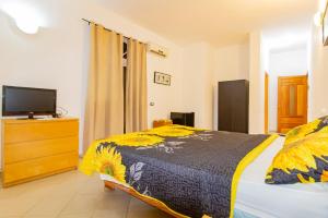 博卡奇卡Hotel Villa Capri的一间卧室配有一张床,梳妆台上配有电视