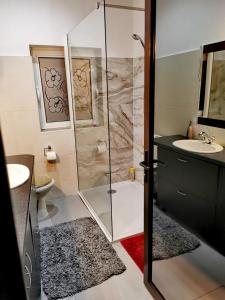 博尔沙Vila Bijou的带淋浴和盥洗盆的浴室