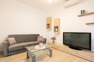 布尔纳Bugenvilija apartment的带沙发和大屏幕平面电视的客厅